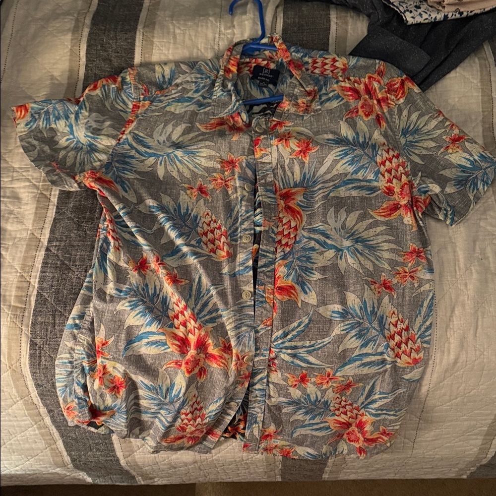 George Men's Floral Button Down Shirt - Gray and Red